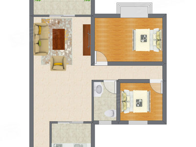 2室1厅 88.00平米户型图