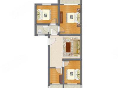 3室1厅 76.27平米户型图