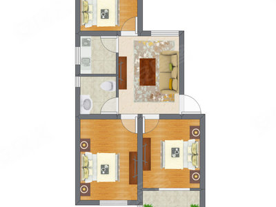 3室1厅 75.90平米户型图