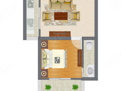 1室1厅 50.53平米户型图