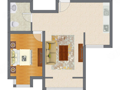 1室1厅 76.24平米户型图