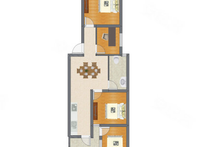 3室1厅 64.00平米
