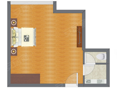 1室0厅 53.68平米户型图