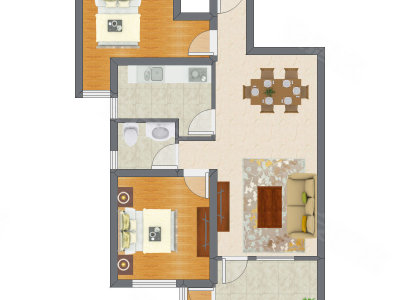 2室2厅 92.52平米户型图