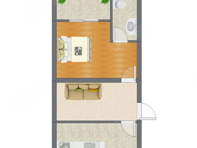 1室1厅 50.23平米户型图