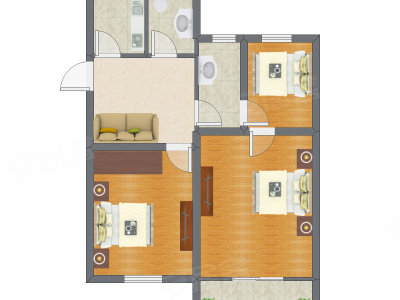 3室1厅 69.23平米户型图