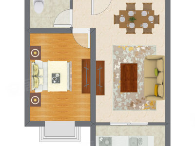 1室2厅 51.77平米户型图