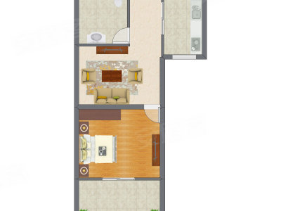 1室1厅 49.71平米户型图