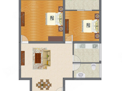 2室1厅 75.95平米