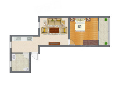 1室1厅 47.71平米户型图