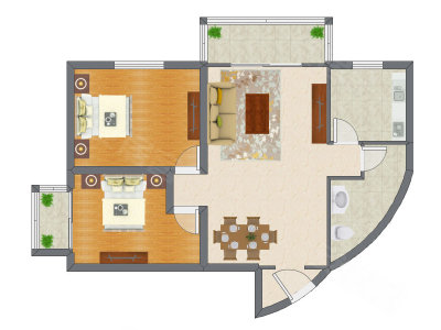 2室1厅 113.04平米户型图