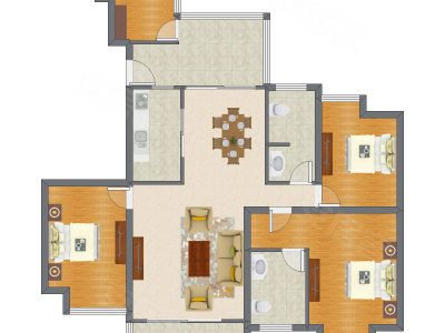 3室2厅 144.87平米户型图