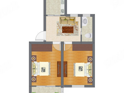 2室1厅 63.25平米户型图