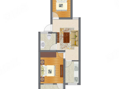 2室1厅 42.39平米户型图