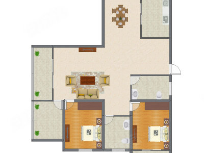 2室2厅 133.54平米户型图