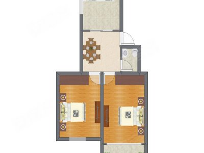 2室1厅 57.55平米户型图