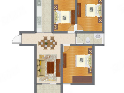 3室2厅 65.19平米户型图