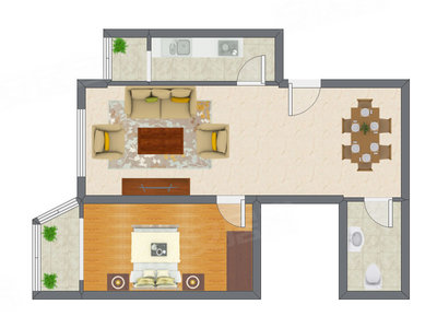 1室2厅 88.70平米户型图