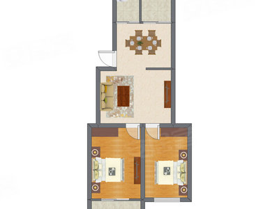 2室2厅 51.81平米户型图