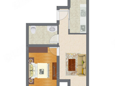 1室1厅 31.74平米户型图