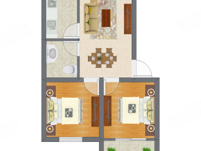 2室1厅 36.14平米户型图