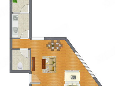 1室0厅 32.95平米户型图