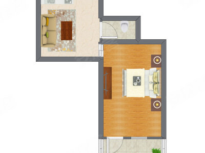 1室1厅 36.61平米户型图