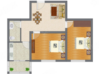 2室2厅 64.00平米户型图