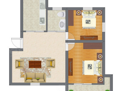 2室1厅 52.68平米户型图