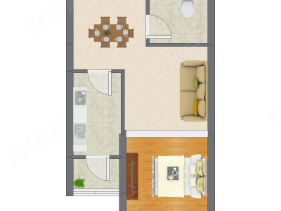 1室2厅 38.00平米户型图