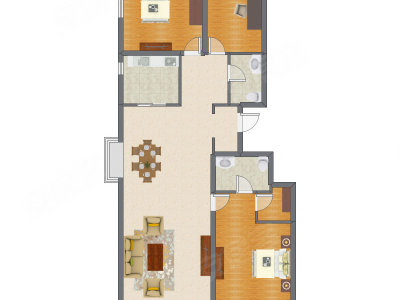 3室2厅 105.26平米户型图