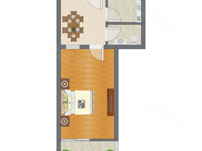 1室1厅 47.74平米户型图