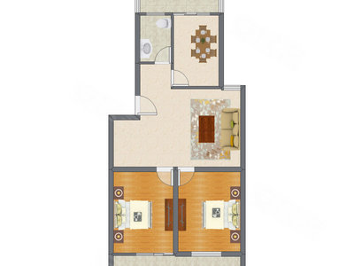 2室2厅 95.75平米户型图