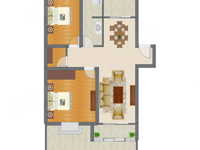 2室2厅 96.91平米户型图
