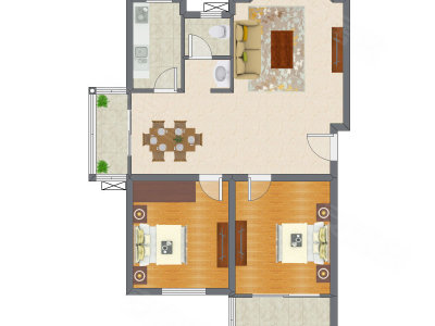 2室2厅 103.80平米户型图