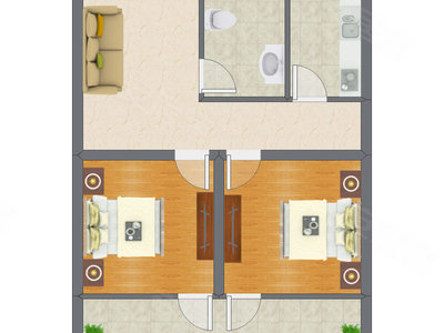 2室1厅 72.80平米