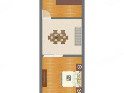 1室2厅 26.09平米户型图