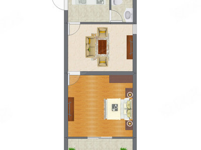 1室1厅 42.29平米户型图