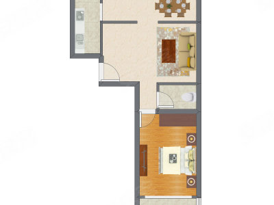 1室2厅 59.25平米户型图