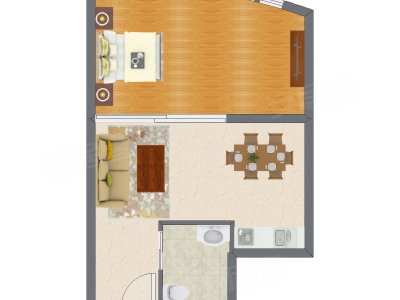 1室2厅 65.00平米户型图