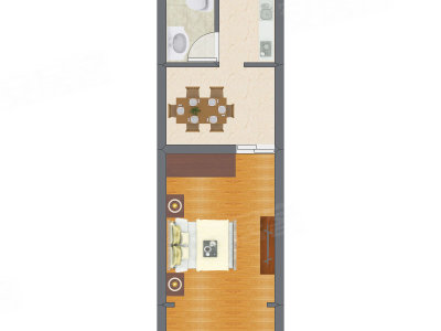 1室1厅 34.69平米户型图