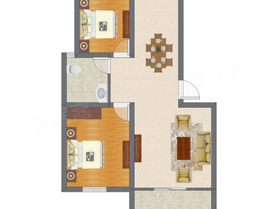 2室1厅 61.42平米户型图
