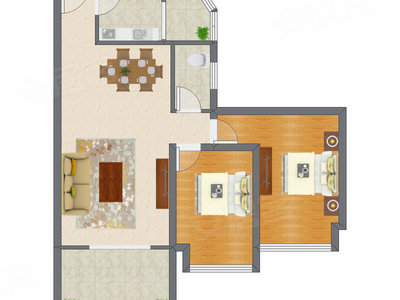 2室2厅 89.93平米户型图