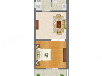 1室1厅 31.44平米户型图