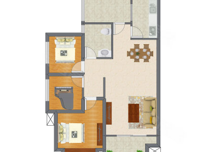 3室2厅 70.37平米