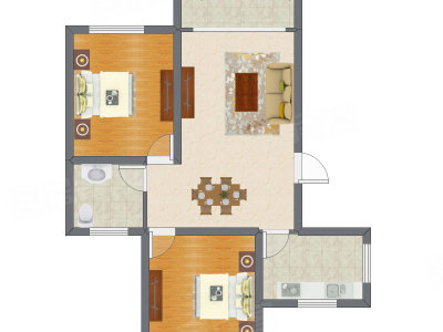 2室2厅 60.18平米户型图