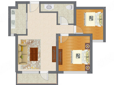 2室1厅 76.34平米户型图