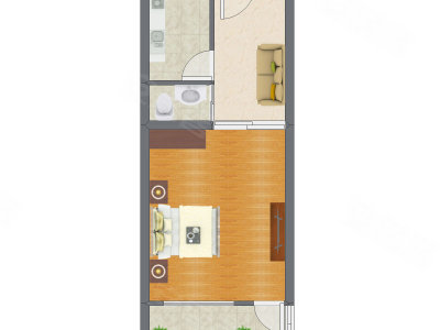 1室1厅 48.98平米户型图