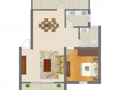 1室1厅 65.04平米户型图