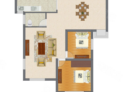 2室2厅 74.05平米户型图